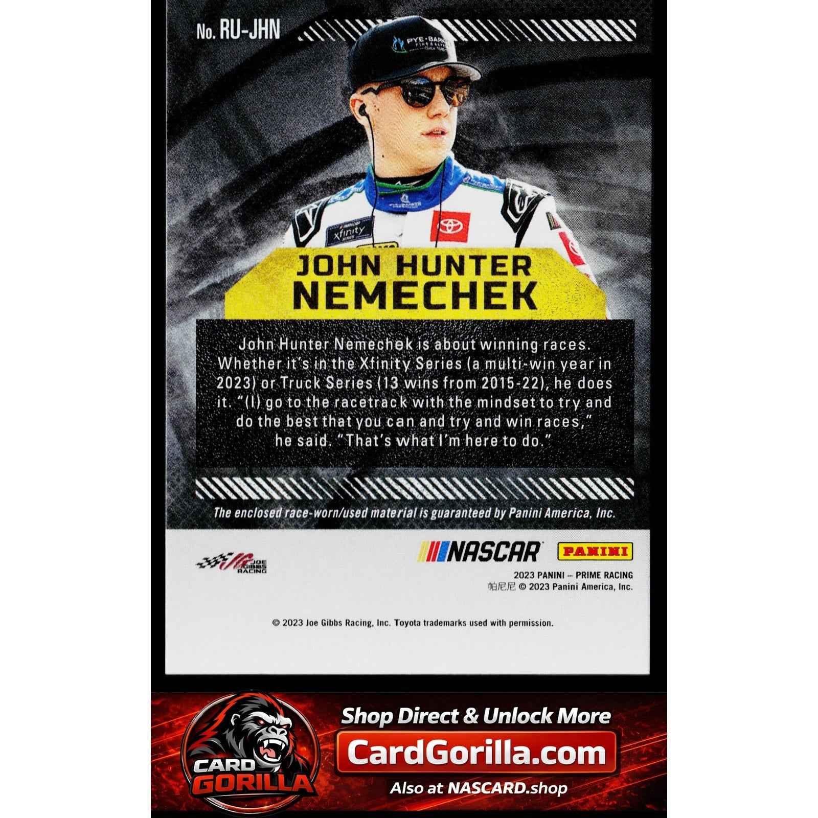 2023 Panini Prime #RU-JHN John Hunter Nemechek Race Used Firesuits #/99