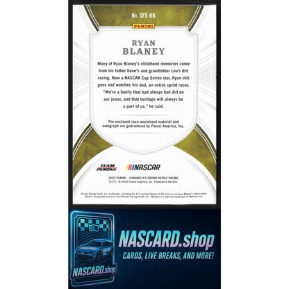 2022 Panini Chronicles Ryan Blaney Crown Royale Silhouette Signatures Red #/15