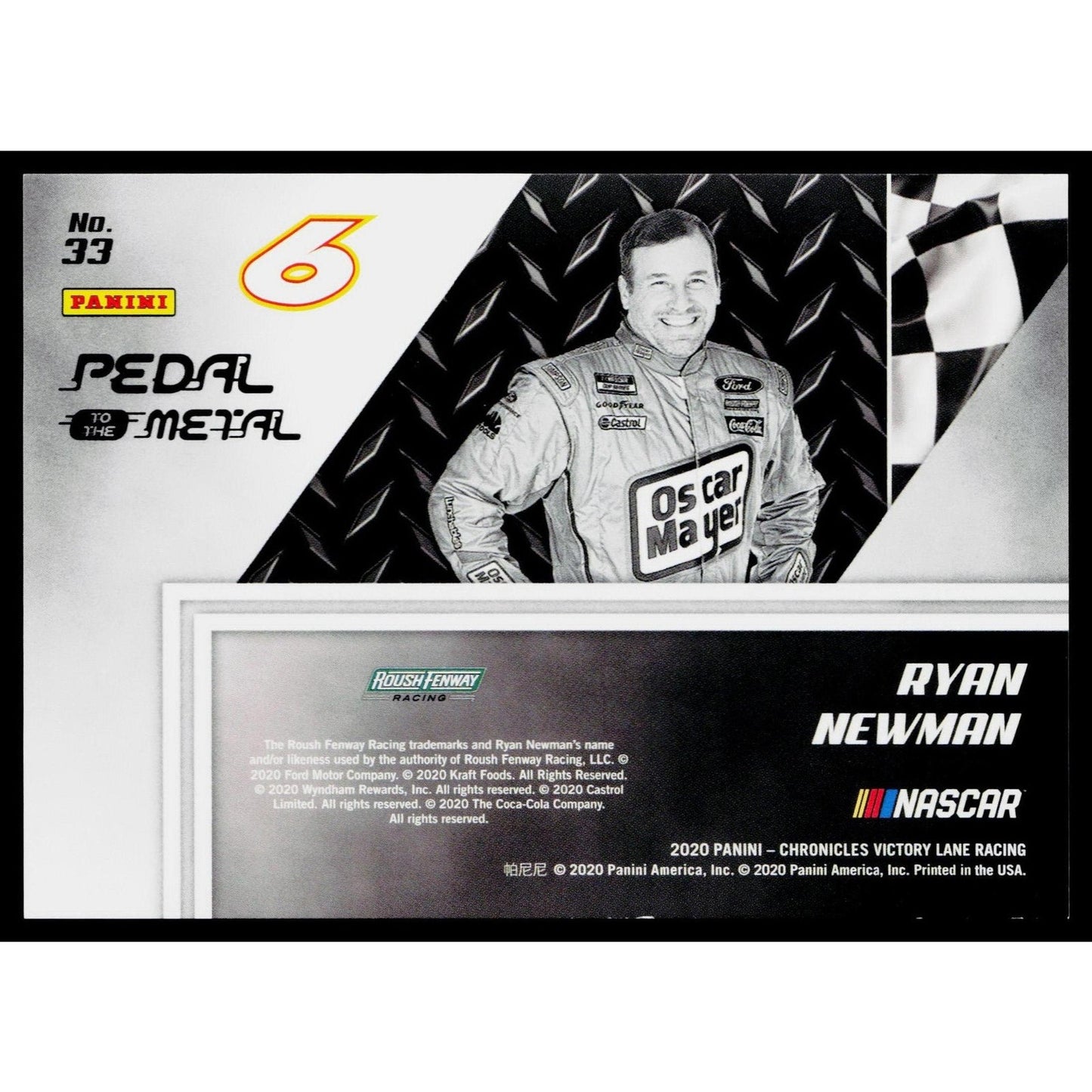 2020 Panini Chronicles #33 Ryan Newman Pedal to the Metal Purple #/25