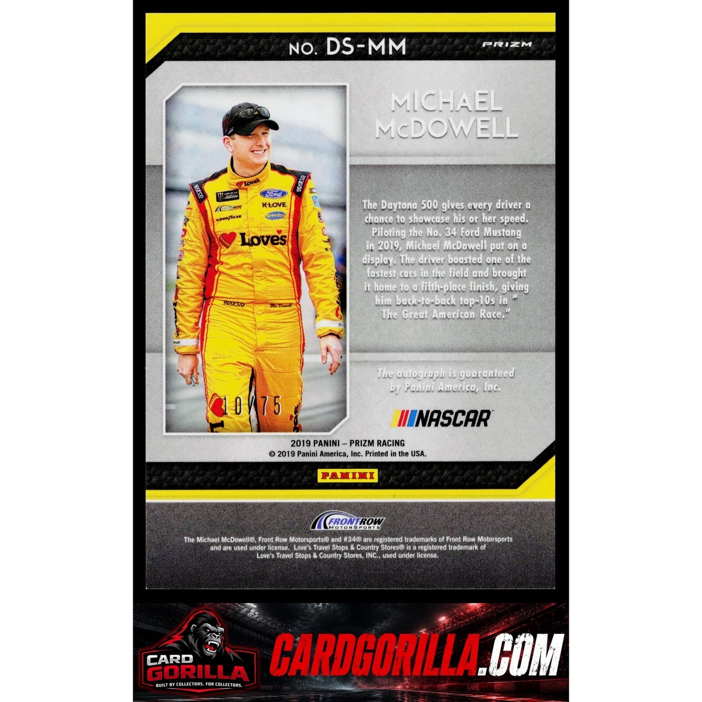 2019 Panini Prizm #DS-MM Michael McDowell Driver Signatures Blue Prizm #/75