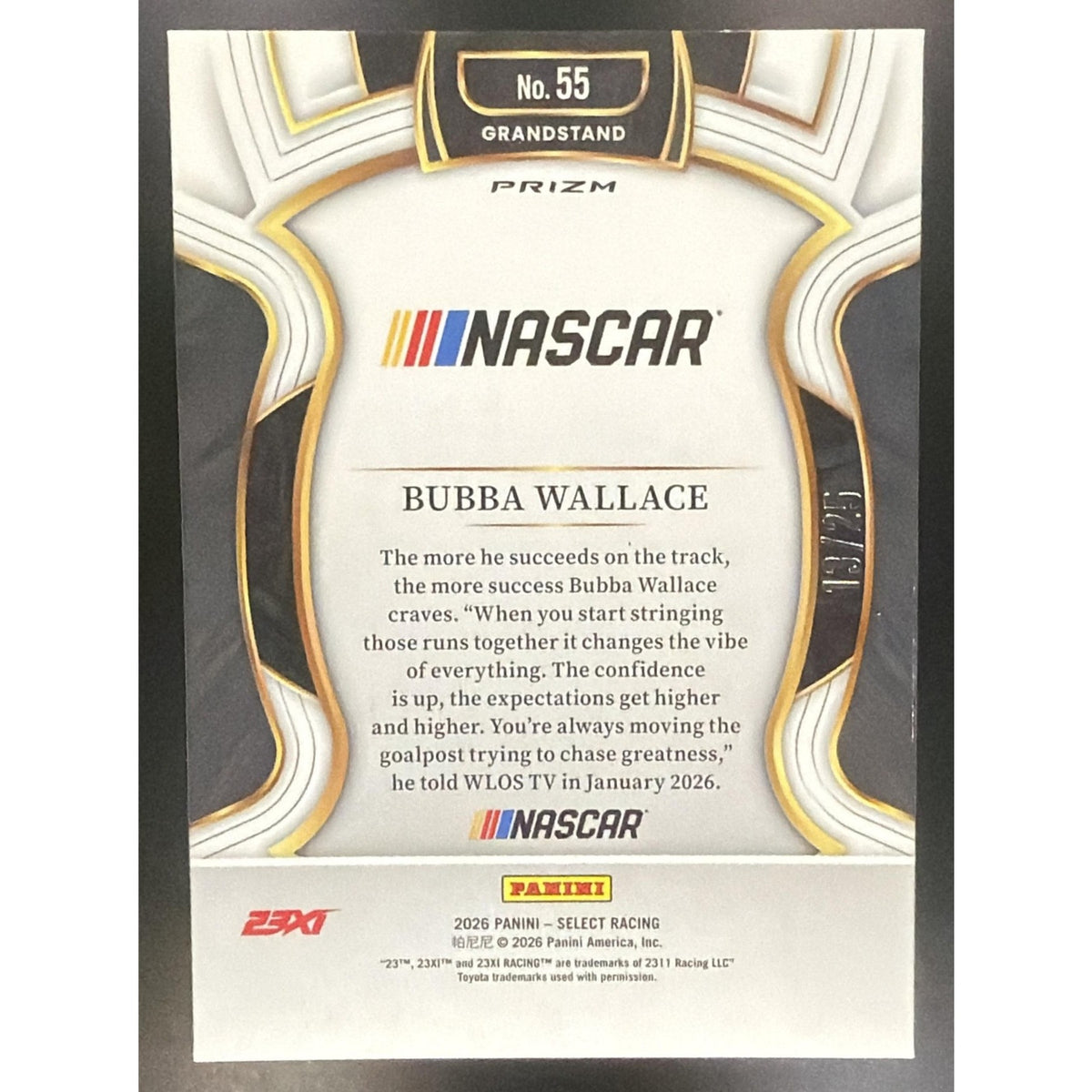 2026 Panini Select NASCAR Bubba Wallace #55 Set - Grandstand Tie-Dye Prizms /25