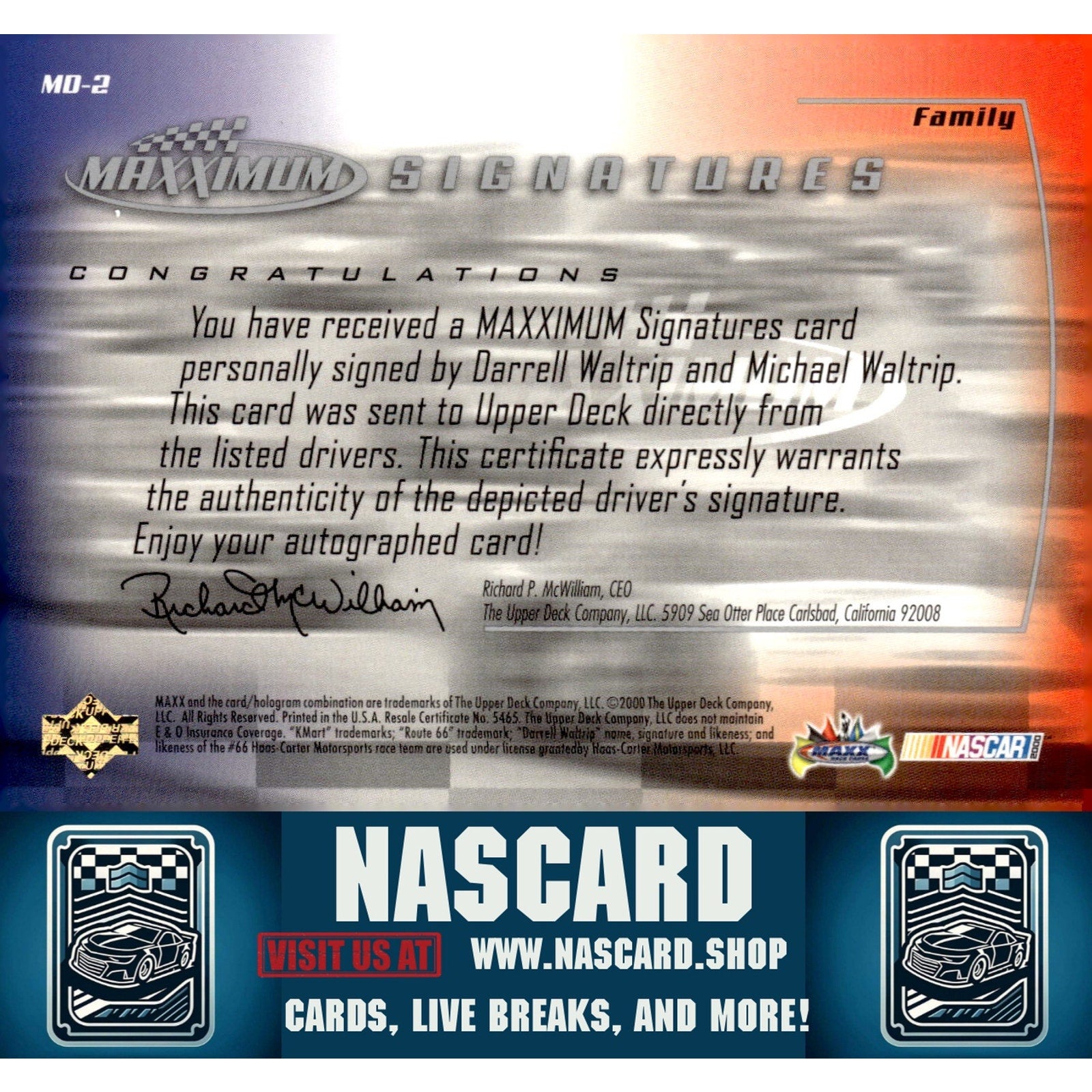 2000 Maxximum #MD-2 Matt Waltrip/Darrell Waltrip Signatures - Card Gorilla