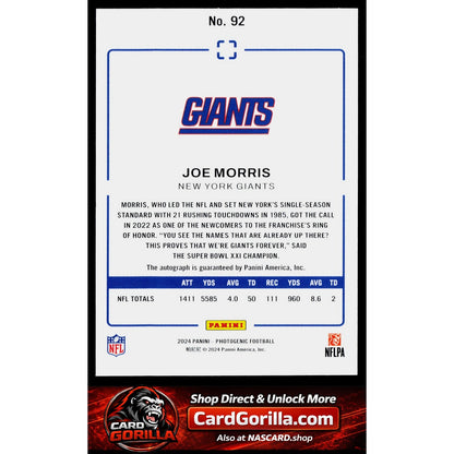 2024 Panini Photogenic #92 Joe Morris Autographs