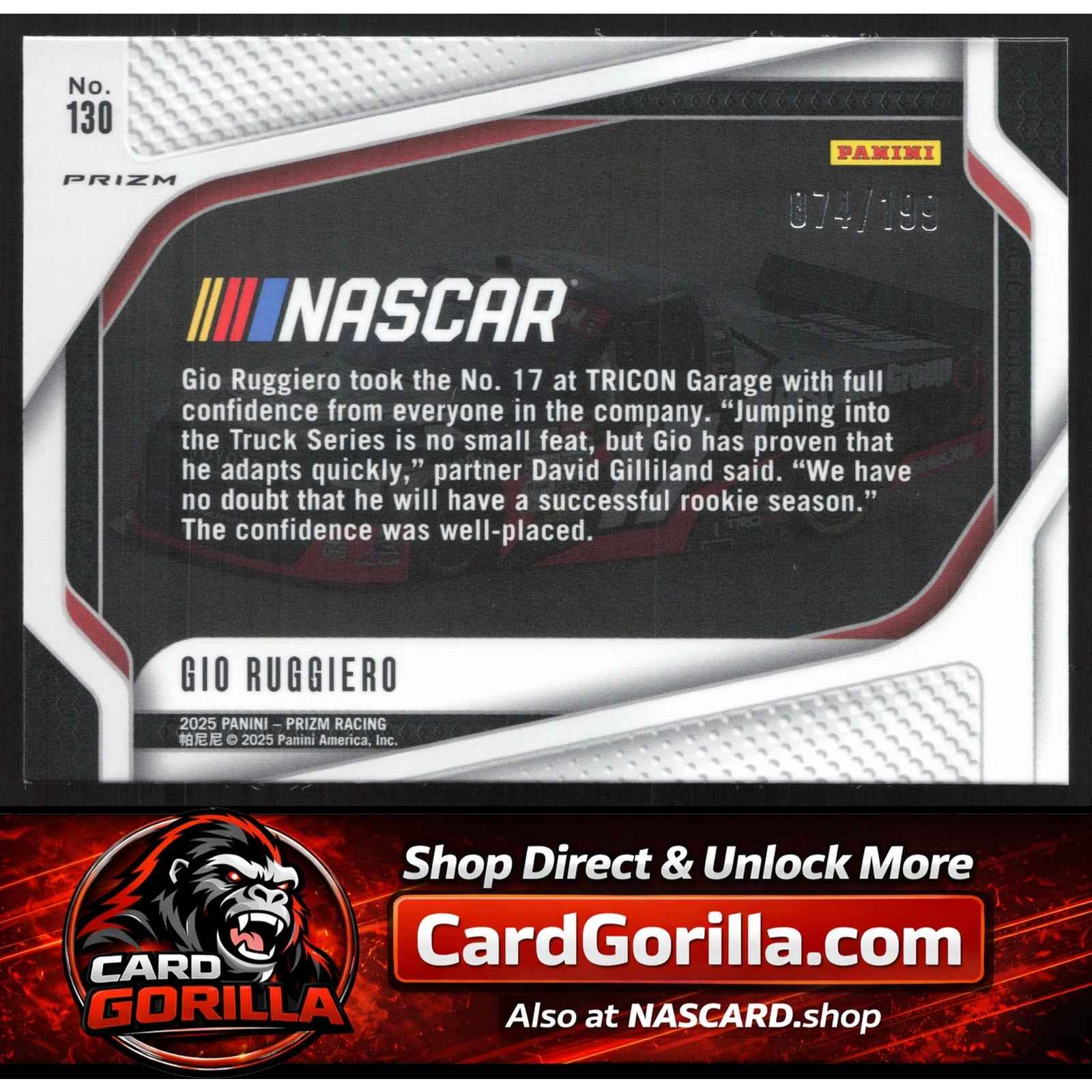 2025 Panini Prizm #130 Gio Ruggiero Red Pulsar #/199