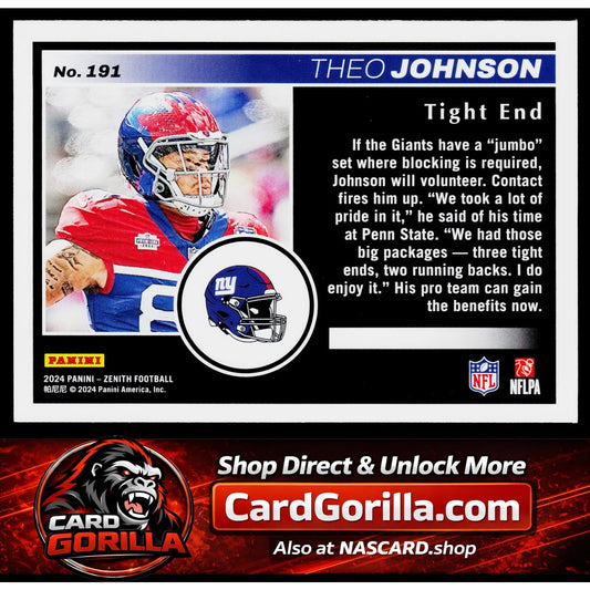 2024 Panini Zenith #191 Theo Johnson Two Minute Drill