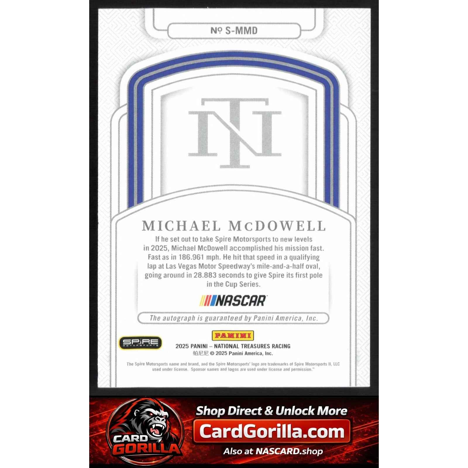 2025 Panini National Treasures #S-MMD Michael McDowell Signatures #/99