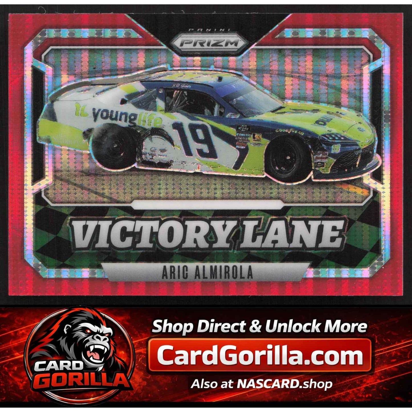 2025 Panini Prizm #12 Aric Almirola Victory Lane Red Pulsar #/199