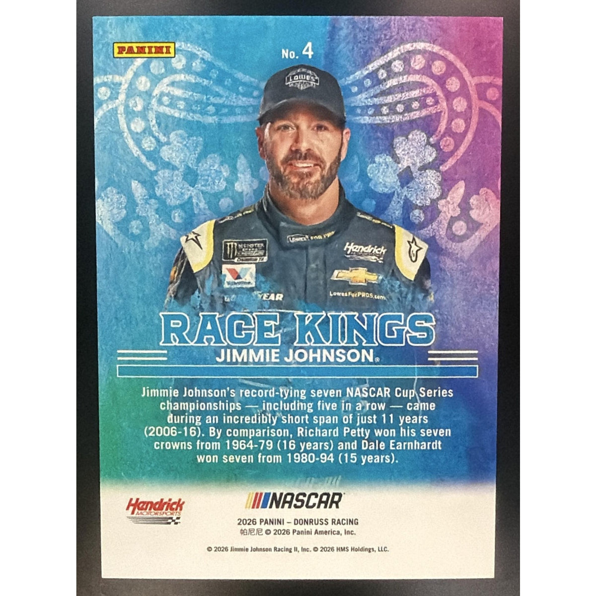 2026 Panini Donruss NASCAR Racing Jimmie Johnson #4 Race Kings Red Xplosion /99