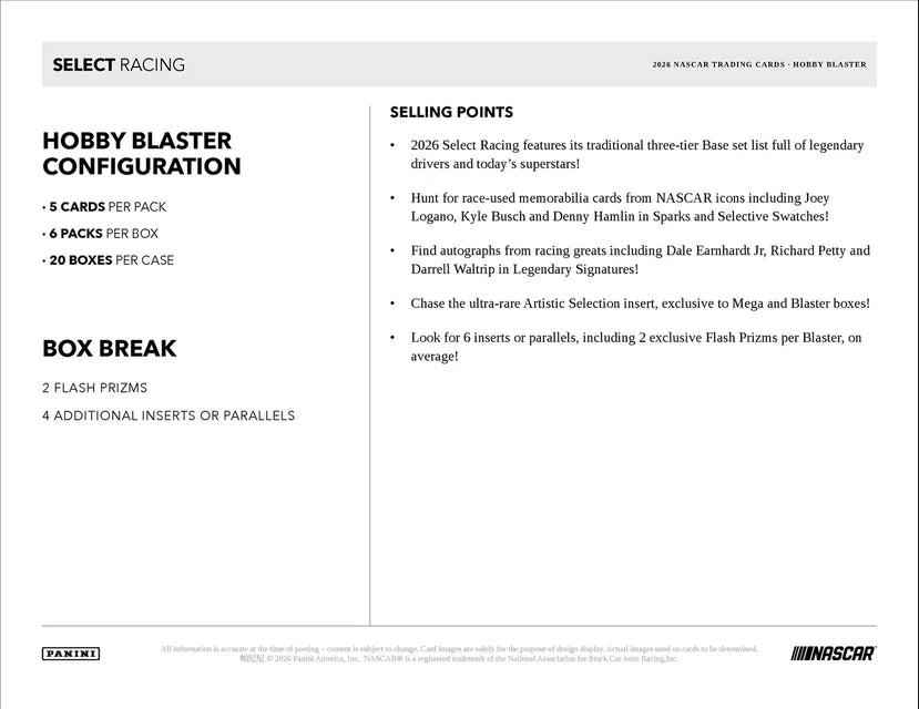 COMING SOON! 2026 Panini Select Racing NASCAR Blaster Box