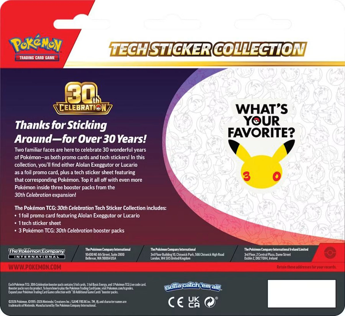 Pokémon 30th Celebration Tech Sticker Collection Blister